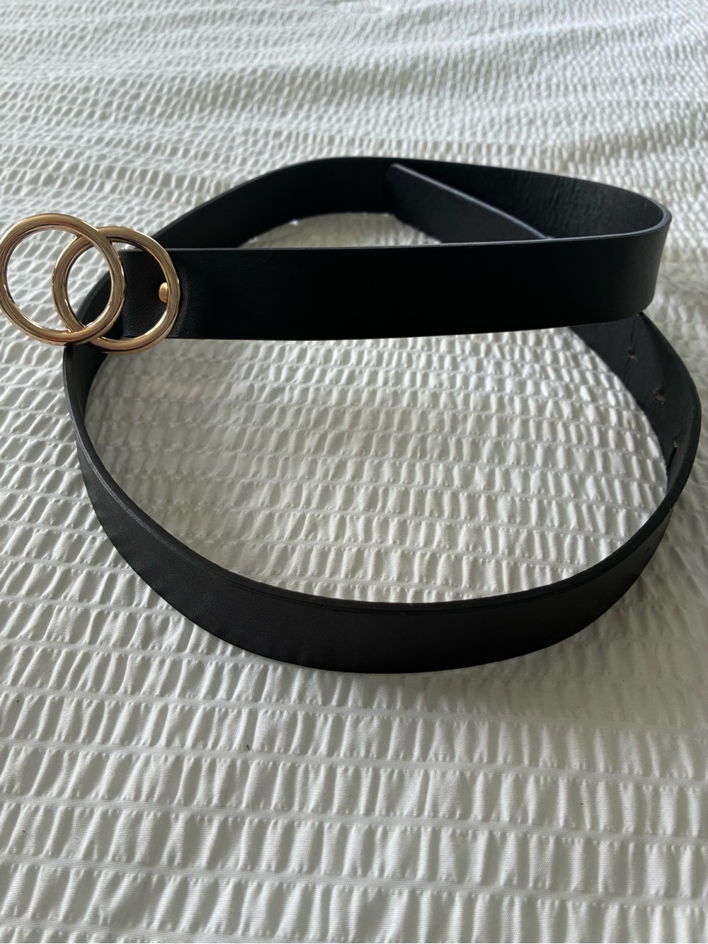 Women's Black Double-Ring Belt - Gold Hardware